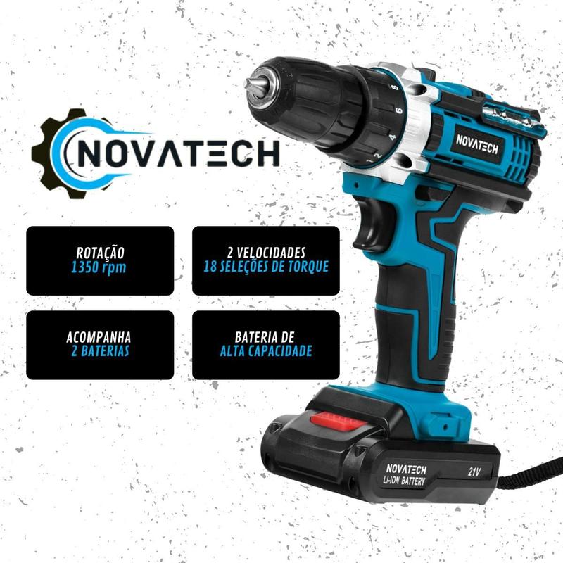 Parafusadeira Furadeira Sem Fio Bateria 21v E Kit 121 Peças